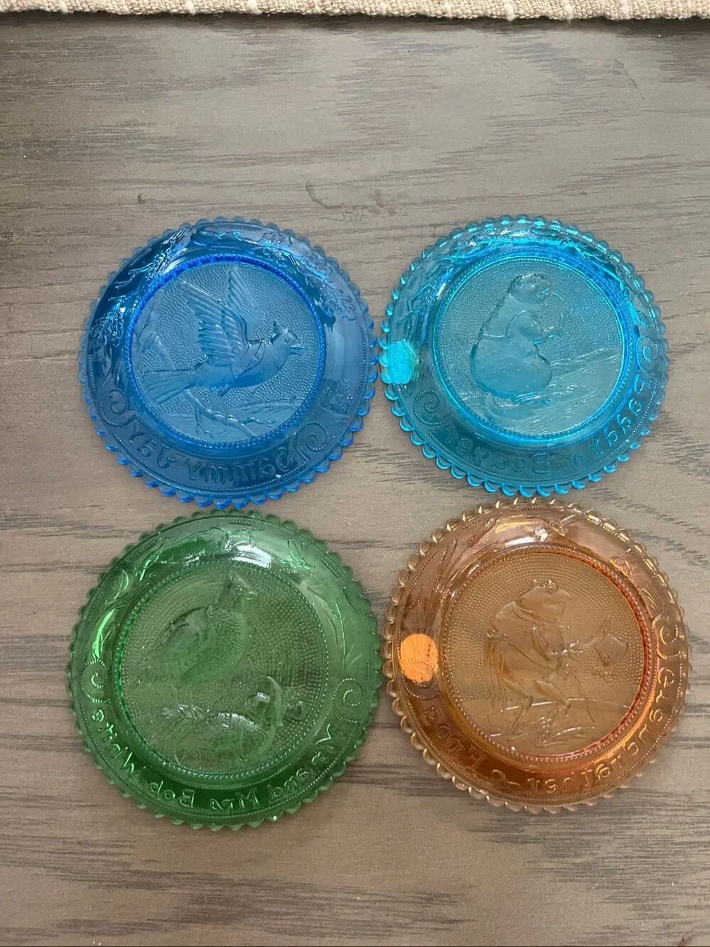 Set of 4 Pairpoint Cup Plates Vintage Bob white Jay frog beaver